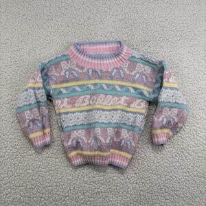 Vtg 80s Ballet Sweater Pullover Girls 2T ? Pastel Metallic Thread Ballerina AOP